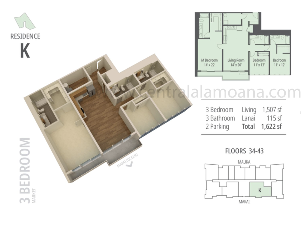 The Central Ala Moana Floor Plan K